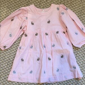 Pink Chicken Pink Bunny Embroidered Long Sleeve Dress